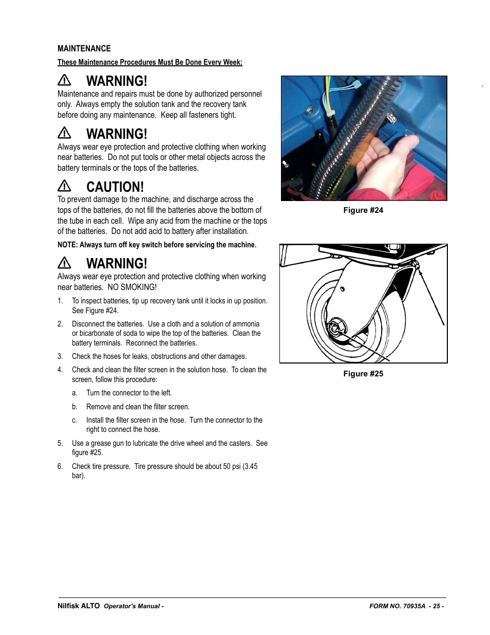 Warning, Caution | Nilfisk-ALTO SCRUBTEC 770 S 05220G User Manual | Page 25 / 68