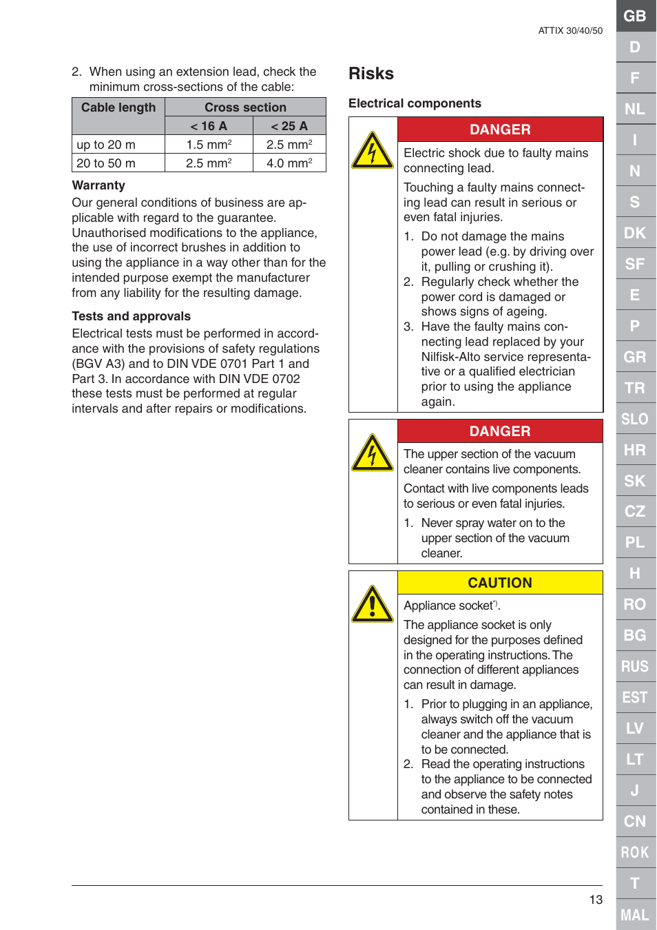 Risks | Nilfisk-ALTO ATTIX 30 / PC / XC User Manual | Page 13 / 16