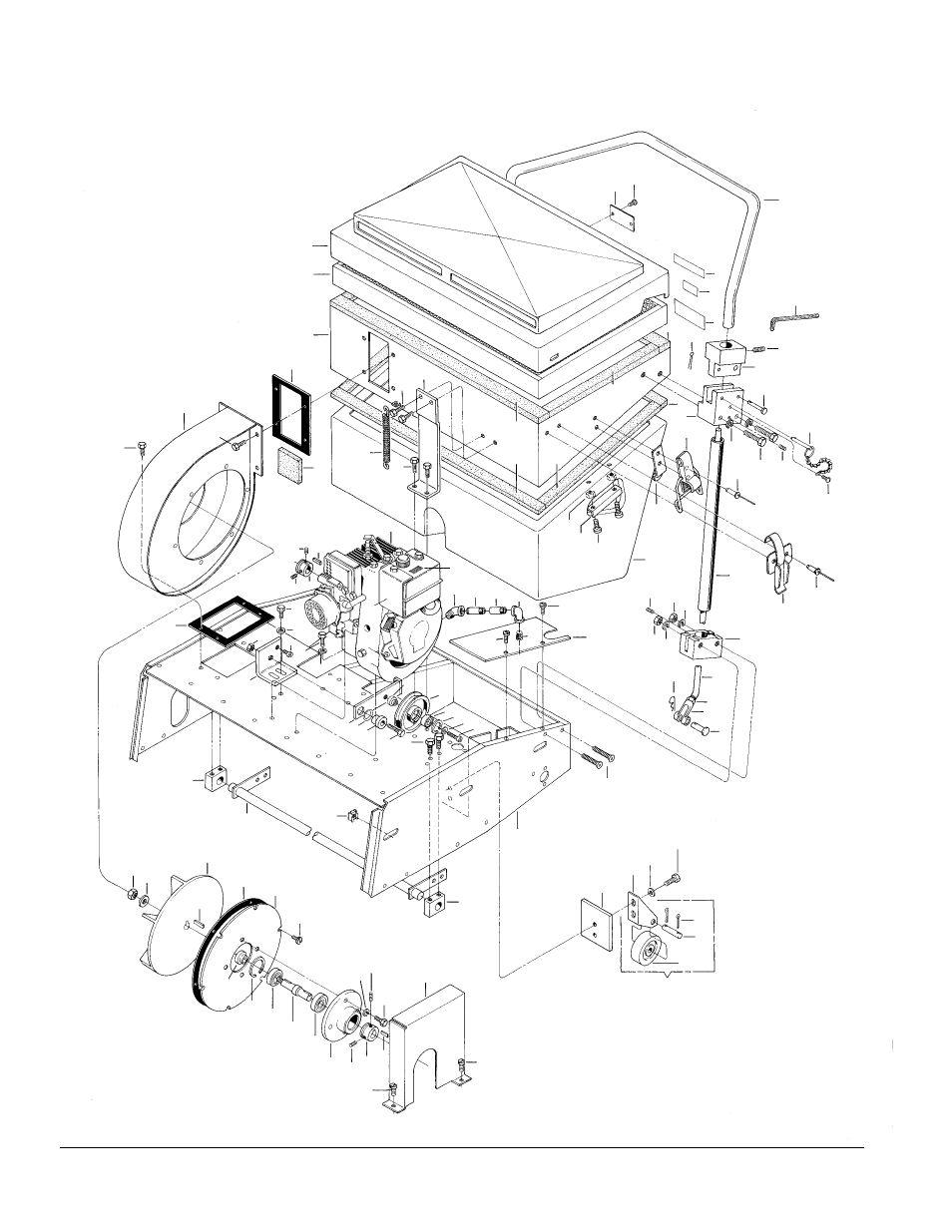 Engine, dust control & handle assembly drawing | Nilfisk-ALTO SPS-28 E User Manual | Page 18 / 28