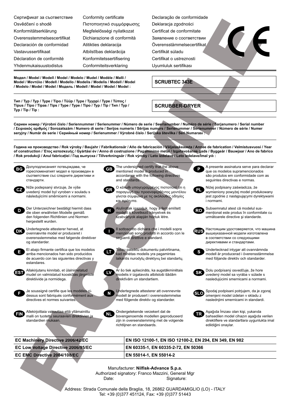 Nilfisk-ALTO SCRUBTEC 343E User Manual | Page 2 / 76