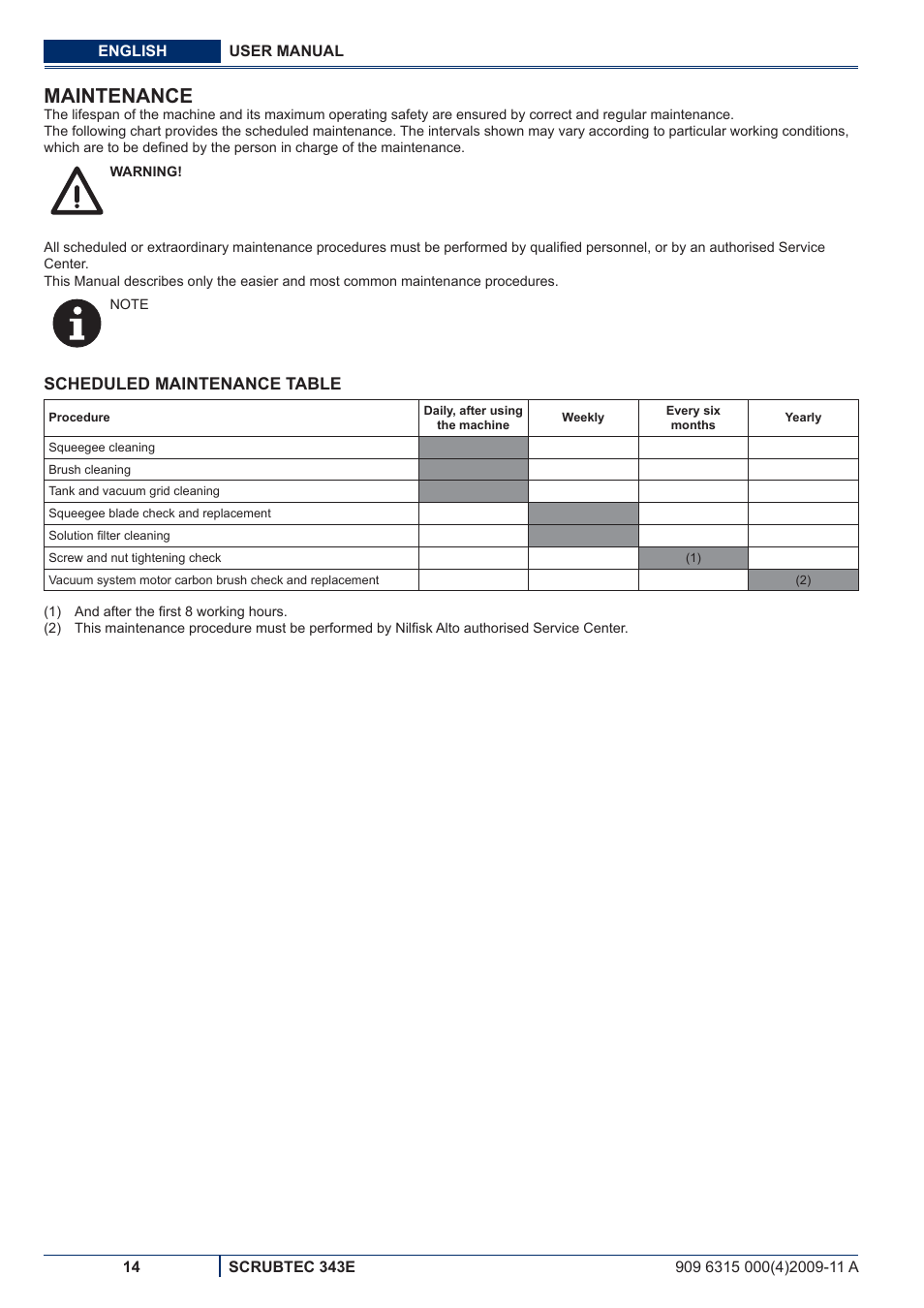 Maintenance | Nilfisk-ALTO SCRUBTEC 343E User Manual | Page 52 / 76