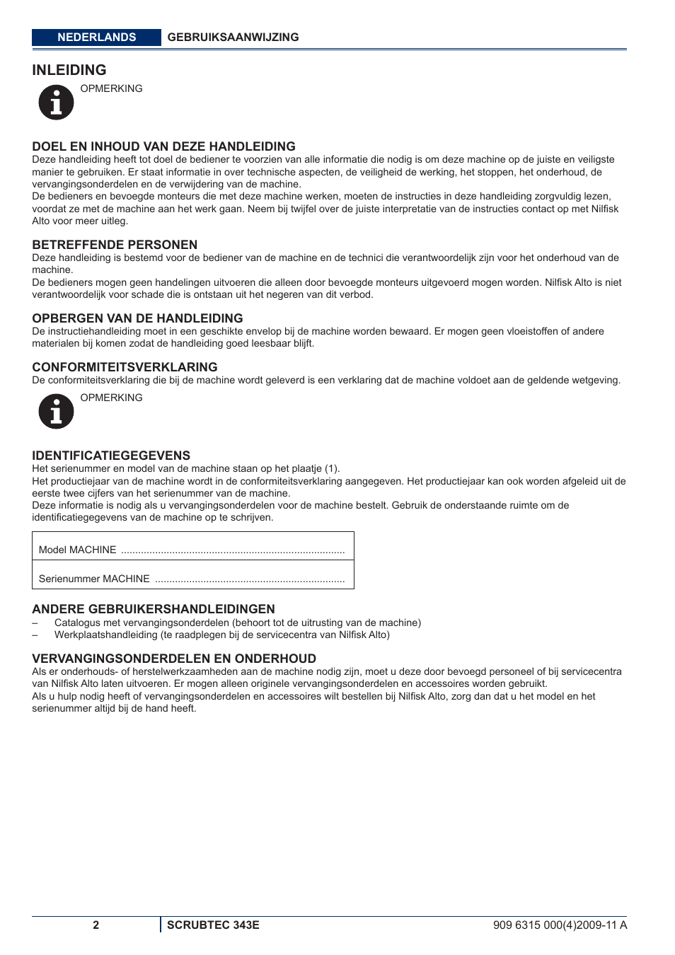 Inleiding | Nilfisk-ALTO SCRUBTEC 343E User Manual | Page 58 / 76