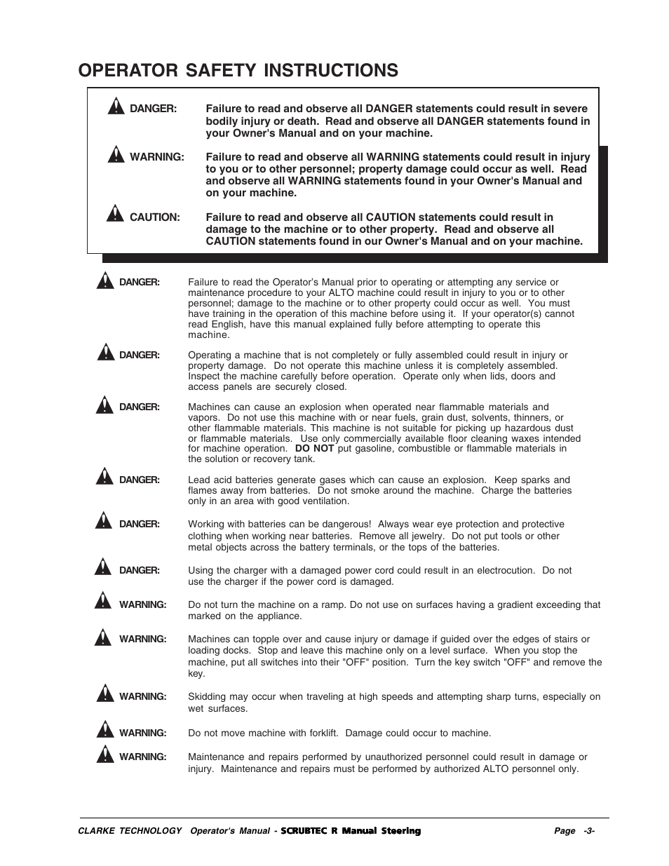Operator safety instructions | Nilfisk-ALTO R 571 User Manual | Page 3 / 72