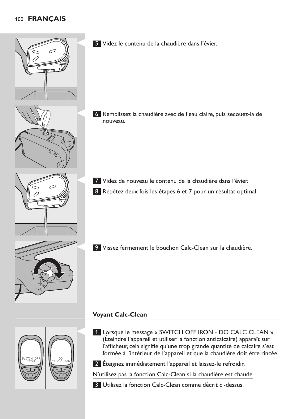 Voyant calc-clean | Philips Dampfbügelstation User Manual | Page 100 / 194