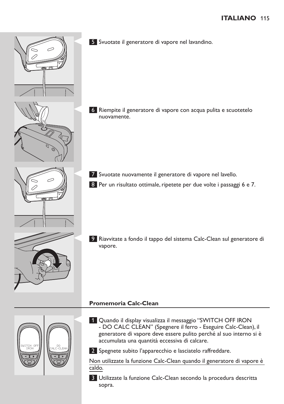 Promemoria calc-clean | Philips Dampfbügelstation User Manual | Page 115 / 194