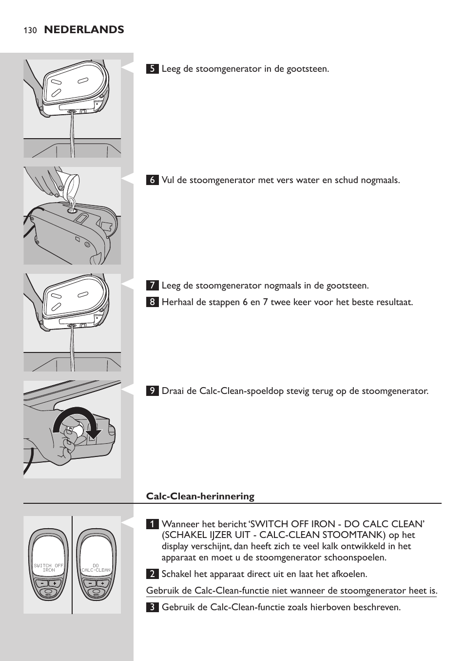 Calc-clean-herinnering | Philips Dampfbügelstation User Manual | Page 130 / 194