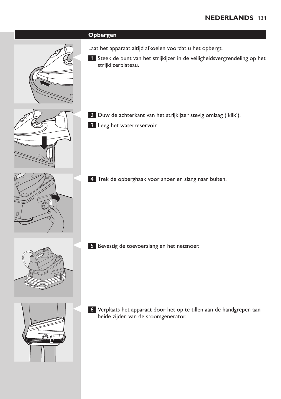 Opbergen | Philips Dampfbügelstation User Manual | Page 131 / 194