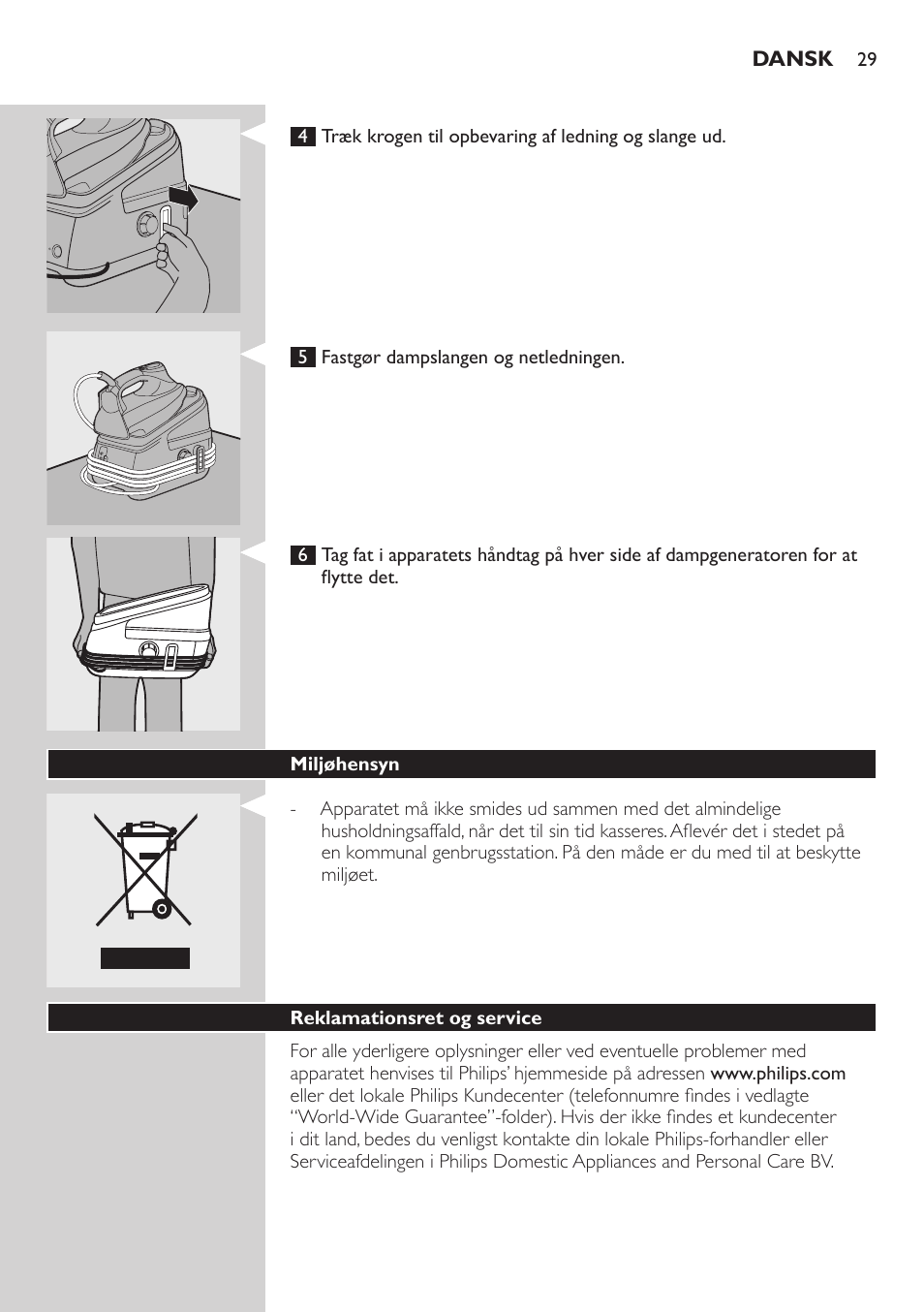 Calc-clean-påmindelse, Opbevaring | Philips Dampfbügelstation User Manual | Page 29 / 194