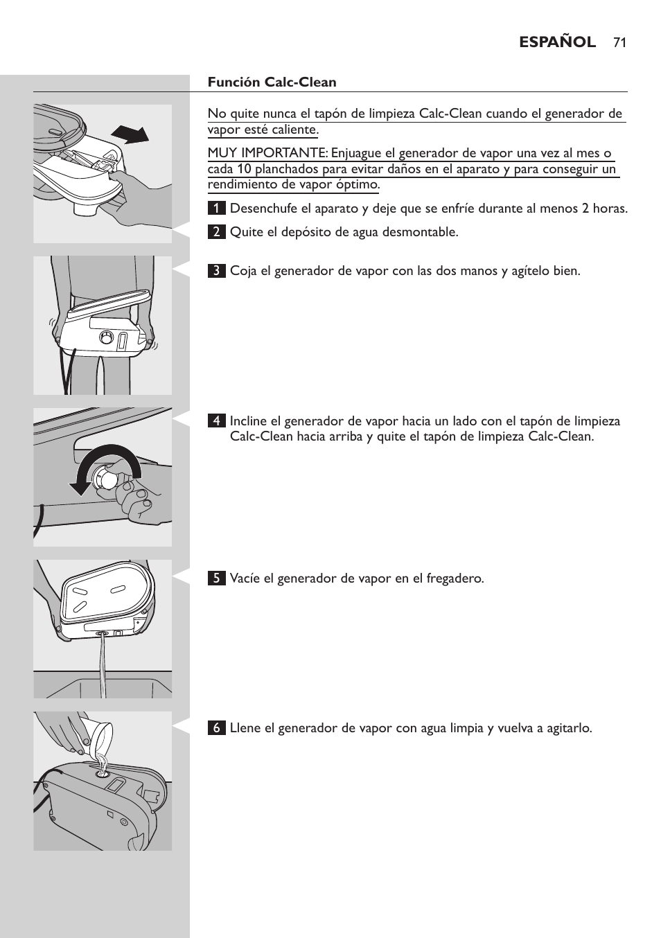 Función calc-clean | Philips Dampfbügelstation User Manual | Page 71 / 194