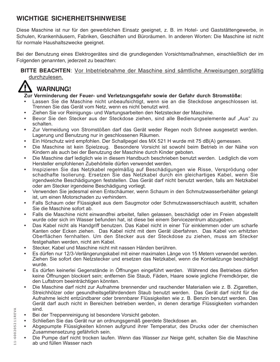 Wichtige sicherheitshinweise, Warnung | Nilfisk-ALTO MX 521 H User Manual | Page 42 / 80