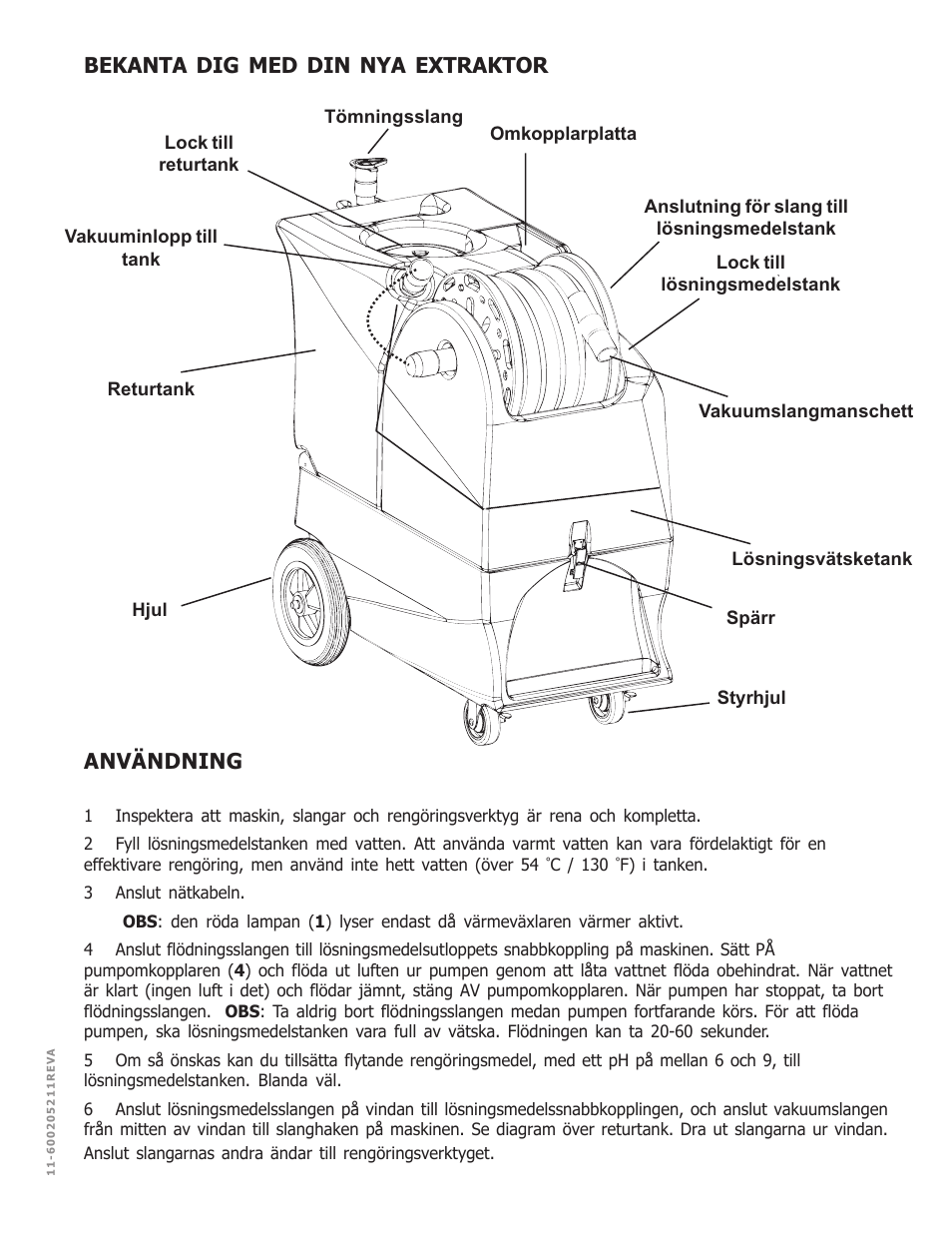 Användning, Bekanta dig med din nya extraktor | Nilfisk-ALTO MX 521 H User Manual | Page 54 / 80