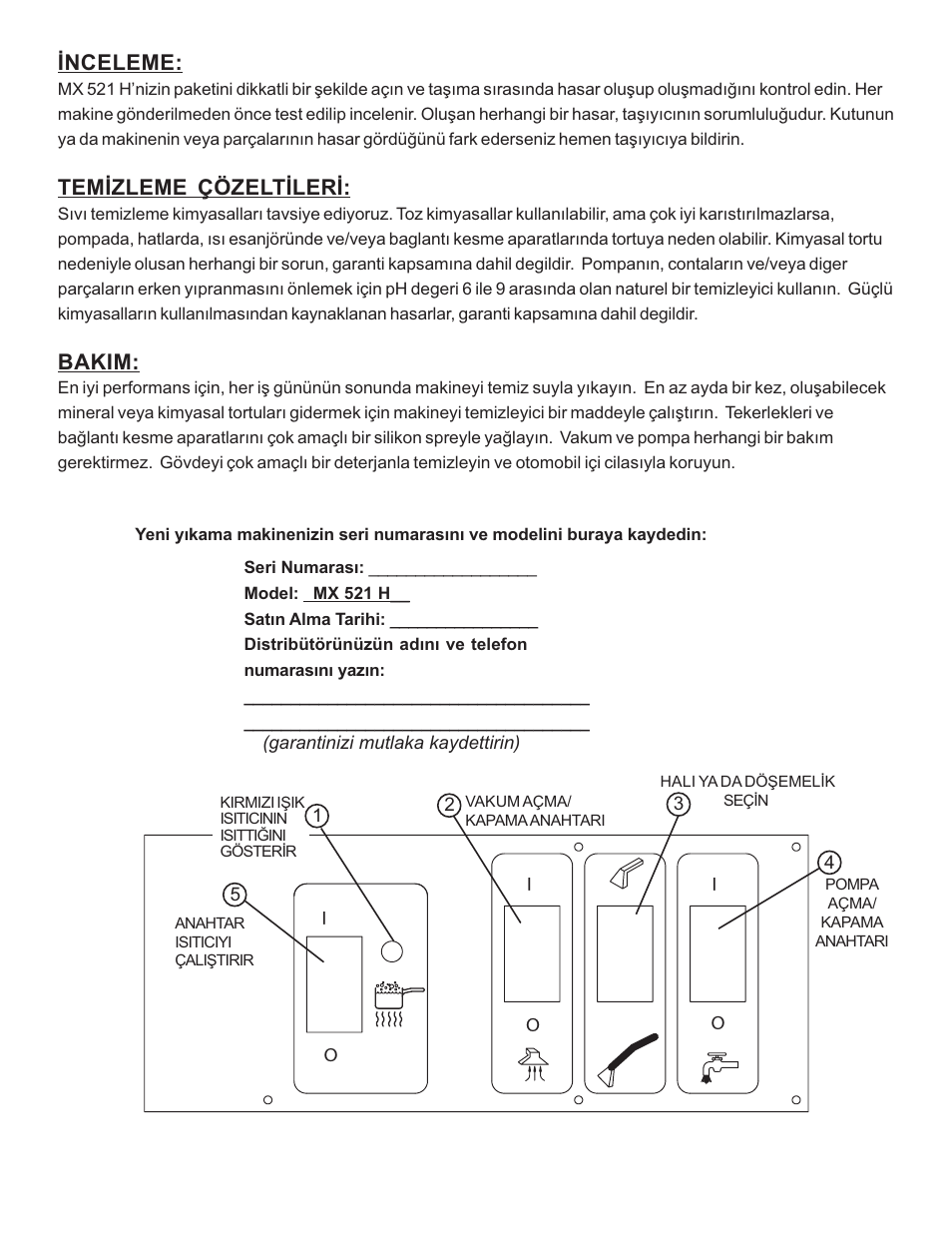 Ýnceleme, Temýzleme çözeltýlerý, Bakim | Nilfisk-ALTO MX 521 H User Manual | Page 63 / 80