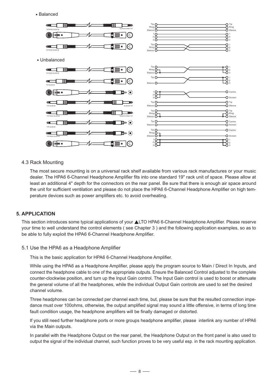 3 rack ounting m, Application, 1 use the hpa6 as a headphone amplifier | Unbalanced | Nilfisk-ALTO HPA6 User Manual | Page 9 / 14