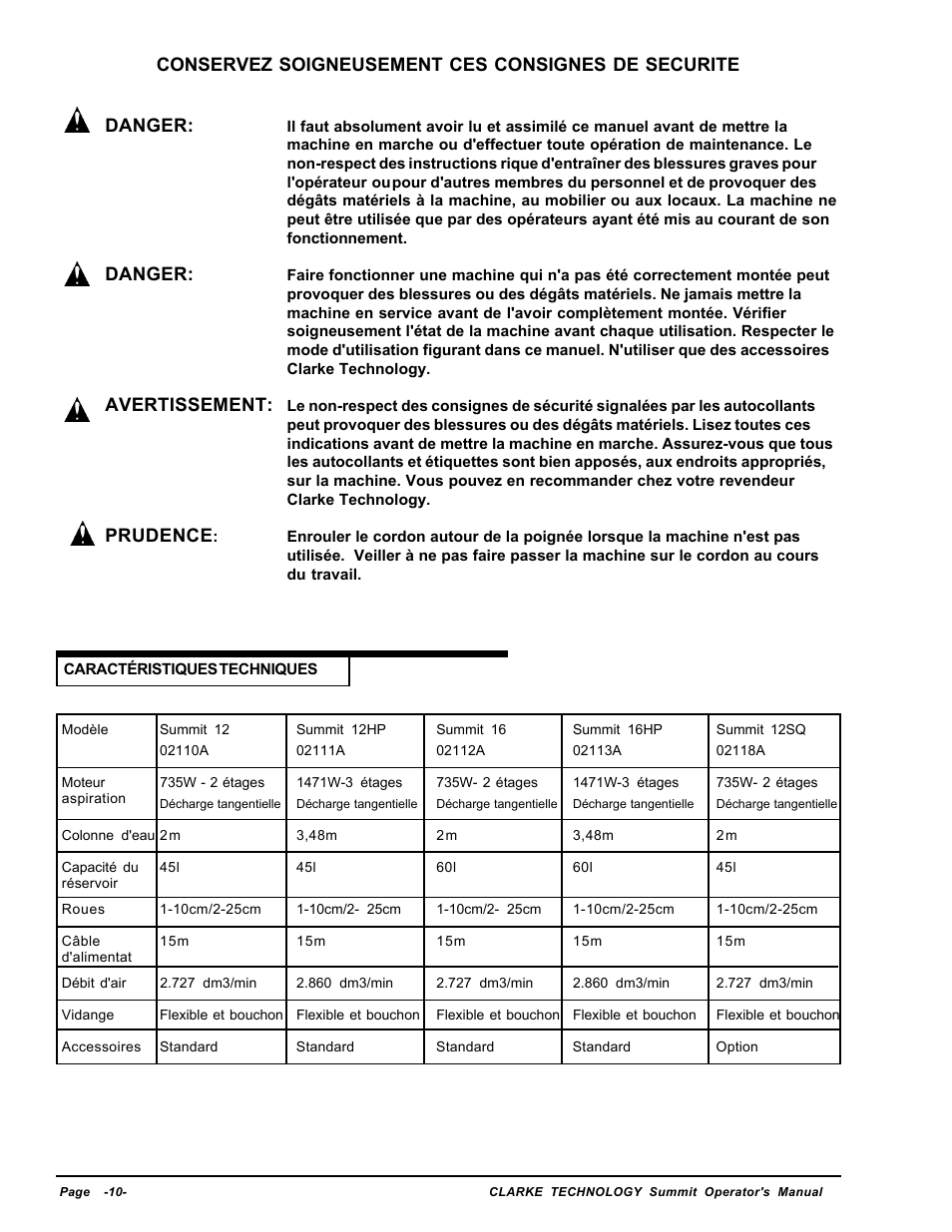 Danger, Avertissement, Prudence | Nilfisk-ALTO Wet/Dry Vacuum User Manual | Page 10 / 28