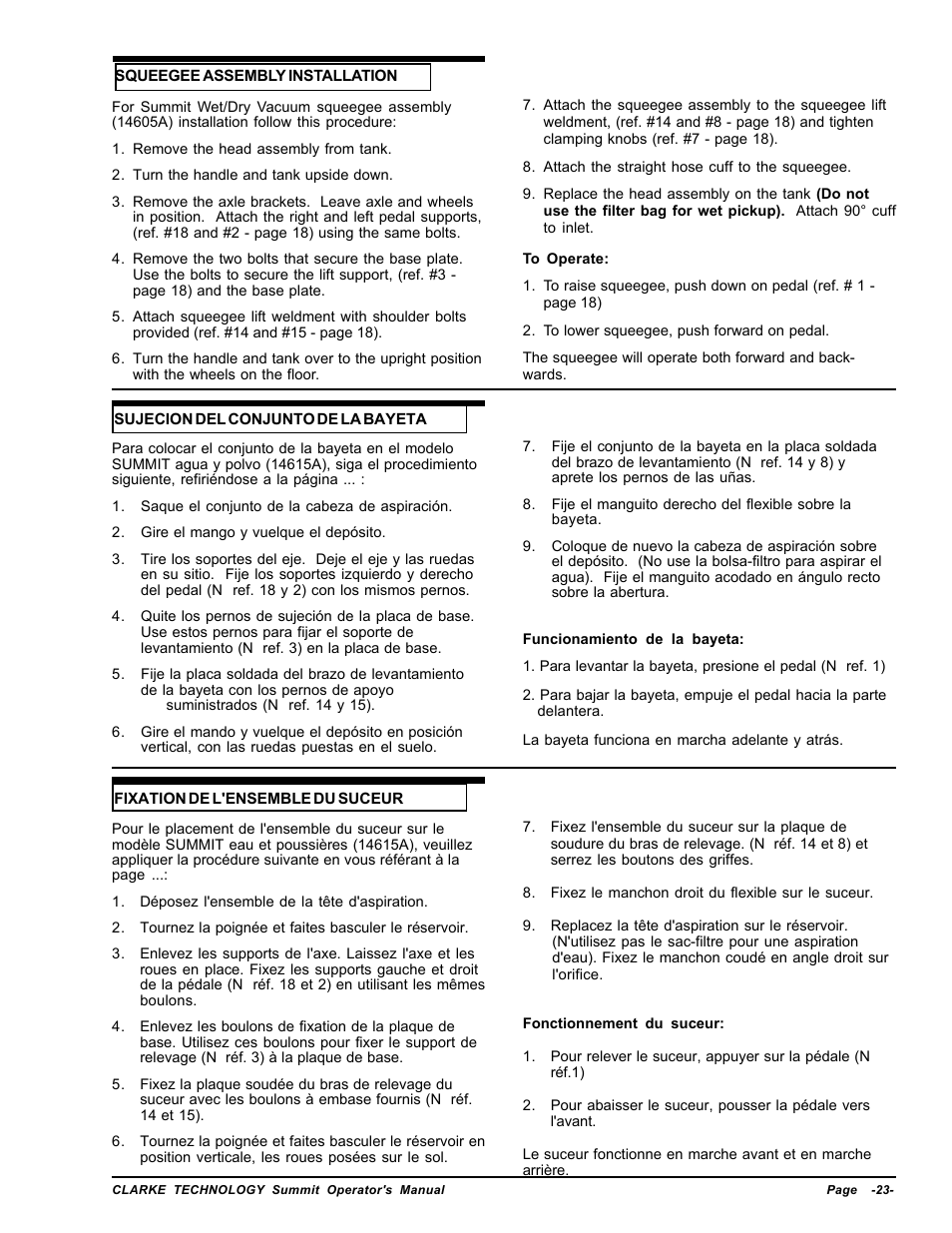 Squeegee assembly installation | Nilfisk-ALTO Wet/Dry Vacuum User Manual | Page 23 / 28