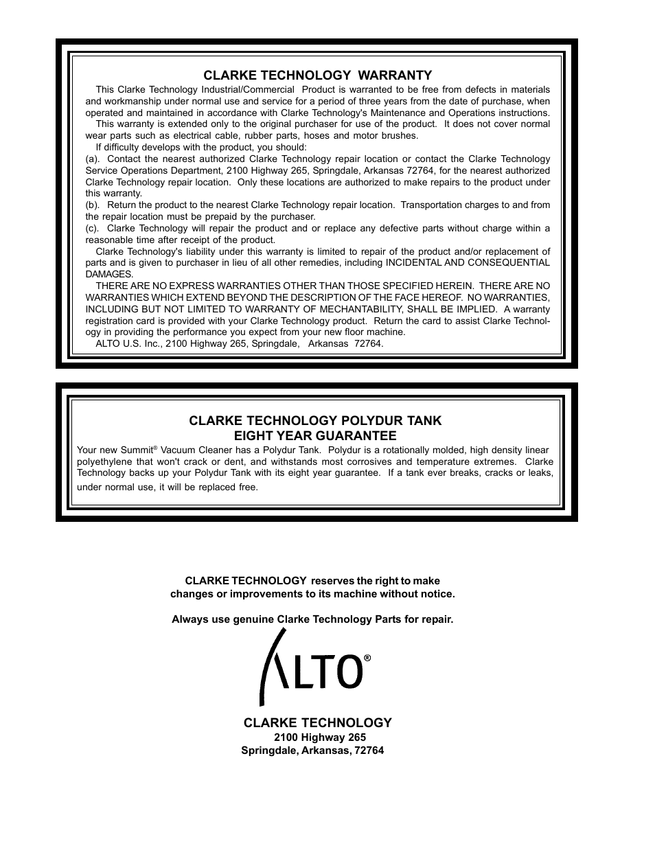Clarke technology warranty | Nilfisk-ALTO Wet/Dry Vacuum User Manual | Page 28 / 28