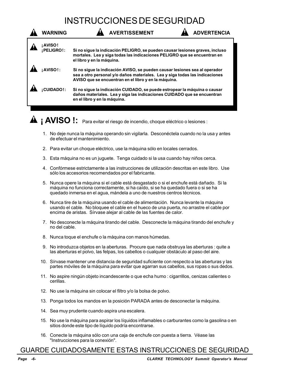 Instrucciones de seguridad, Aviso | Nilfisk-ALTO Wet/Dry Vacuum User Manual | Page 6 / 28