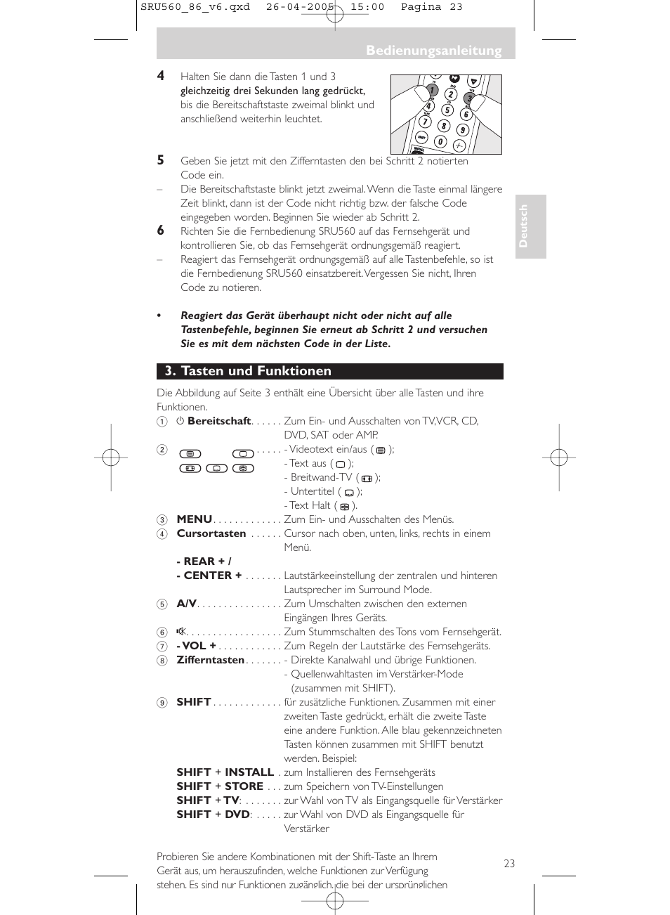 Tasten und funktionen, Bedienungsanleitung | Philips Universal-Fernbedienung User Manual | Page 23 / 84