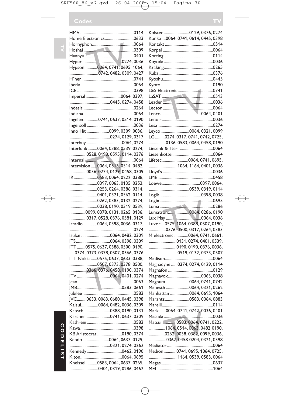 Philips Universal-Fernbedienung User Manual | Page 70 / 84