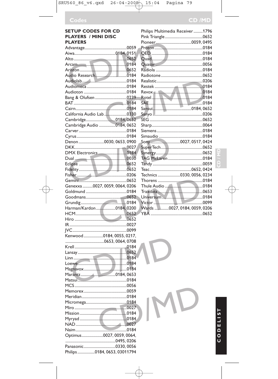 Cd/md | Philips Universal-Fernbedienung User Manual | Page 79 / 84