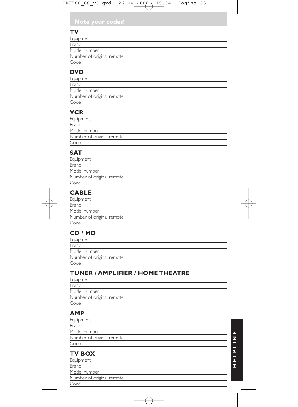 Philips Universal-Fernbedienung User Manual | Page 83 / 84