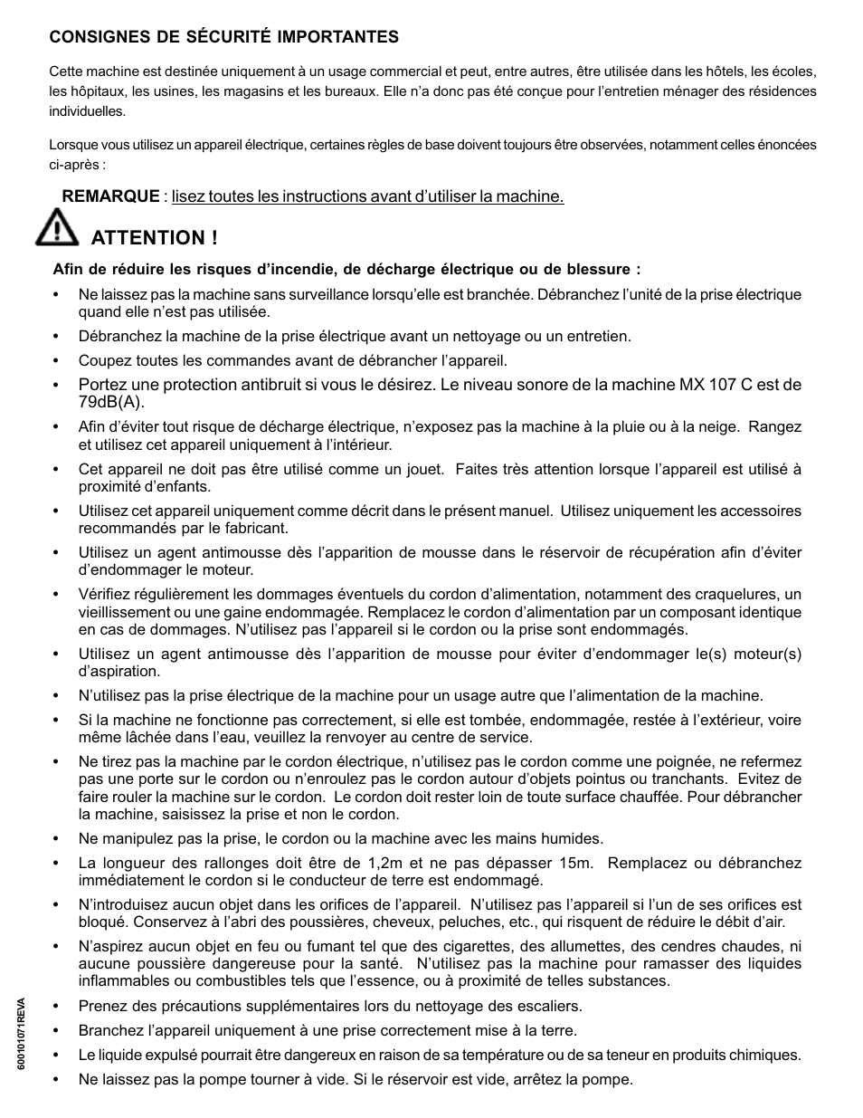 Attention | Nilfisk-ALTO MX 107 C User Manual | Page 10 / 64