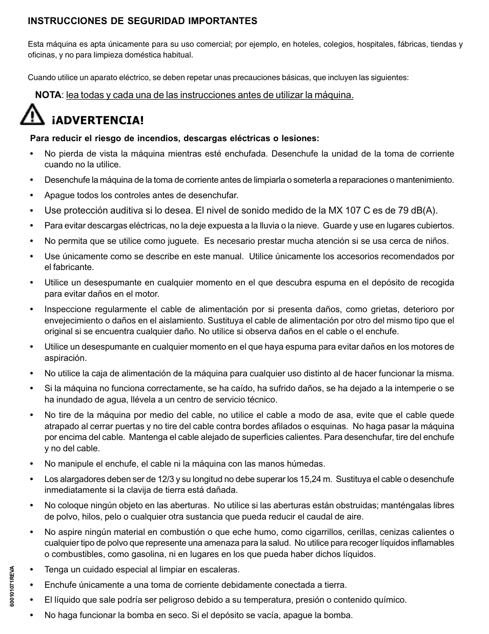 Advertencia | Nilfisk-ALTO MX 107 C User Manual | Page 18 / 64