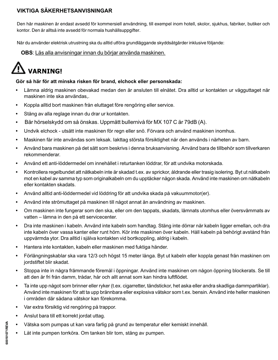 Varning | Nilfisk-ALTO MX 107 C User Manual | Page 42 / 64