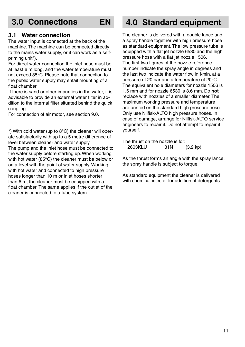 0 connections en, 0 standard equipment | Nilfisk-ALTO 03KLU User Manual | Page 5 / 15