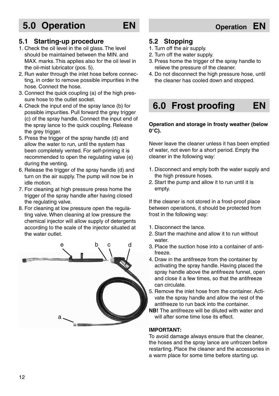 0 operation en, 0 frost proofi ng en | Nilfisk-ALTO 03KLU User Manual | Page 6 / 15