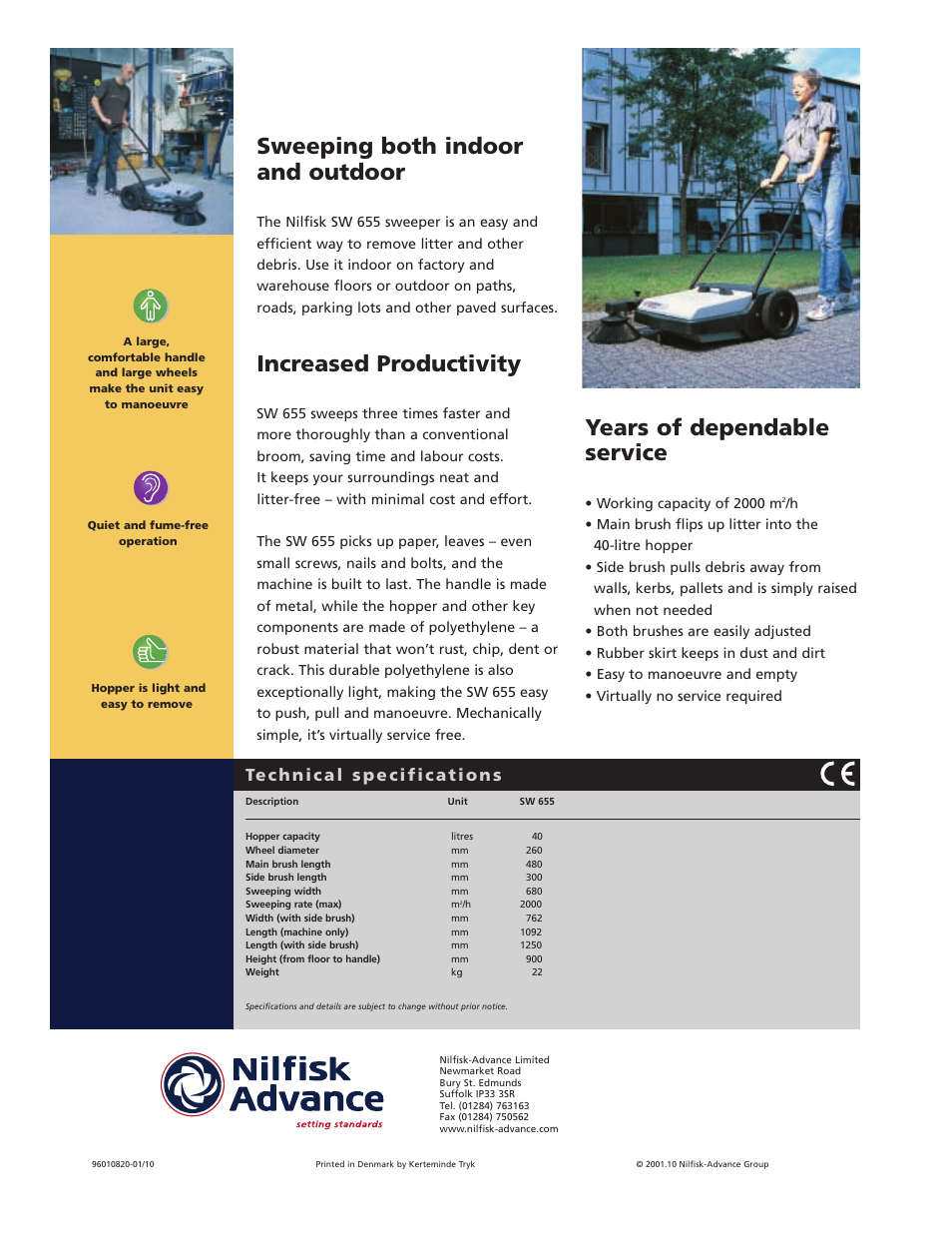 Sweeping both indoor and outdoor, Increased productivity, Years of dependable service | Nilfisk-ALTO SW 655 User Manual | Page 2 / 2