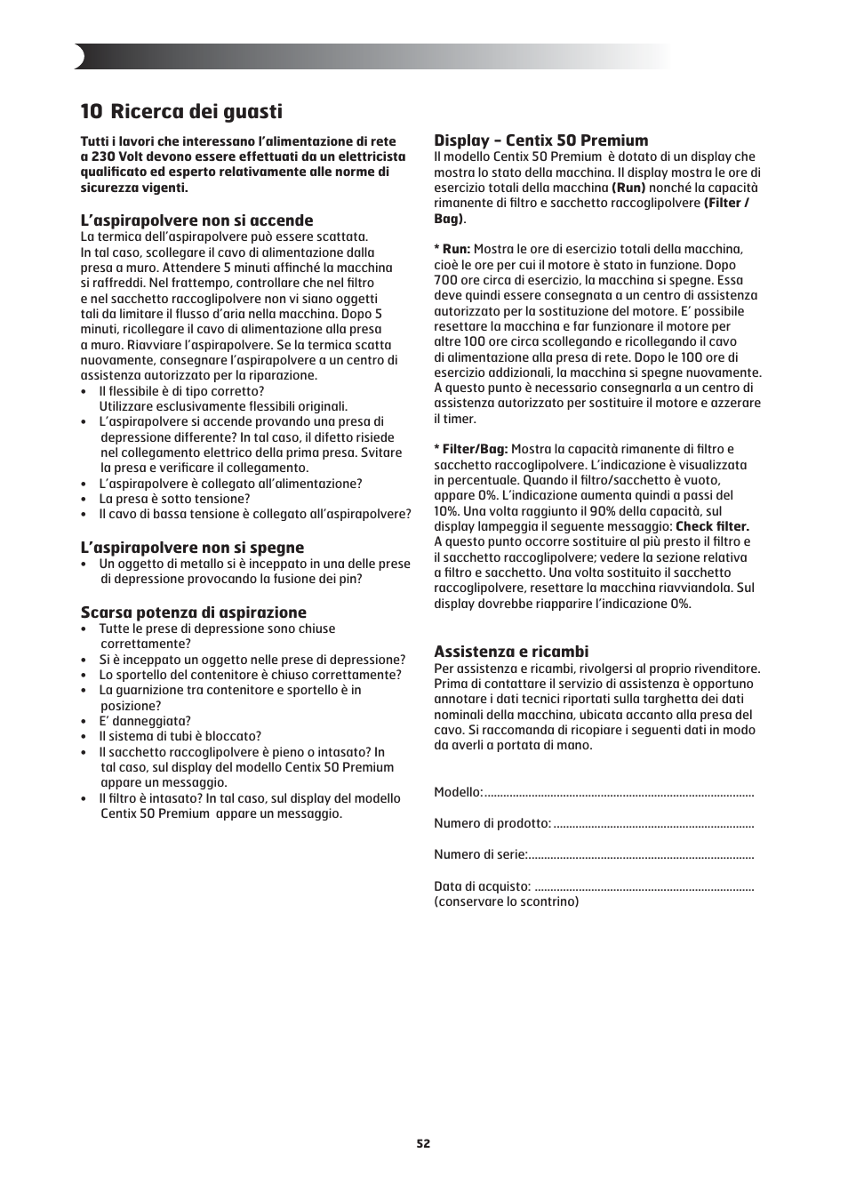 10 ricerca dei guasti | Nilfisk-ALTO Centix 40 User Manual | Page 13 / 107