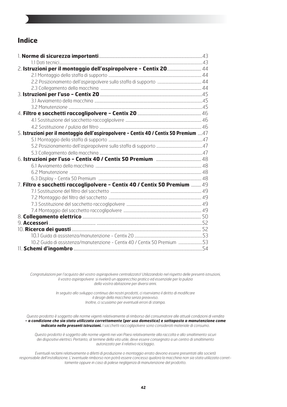 Indice | Nilfisk-ALTO Centix 40 User Manual | Page 3 / 107