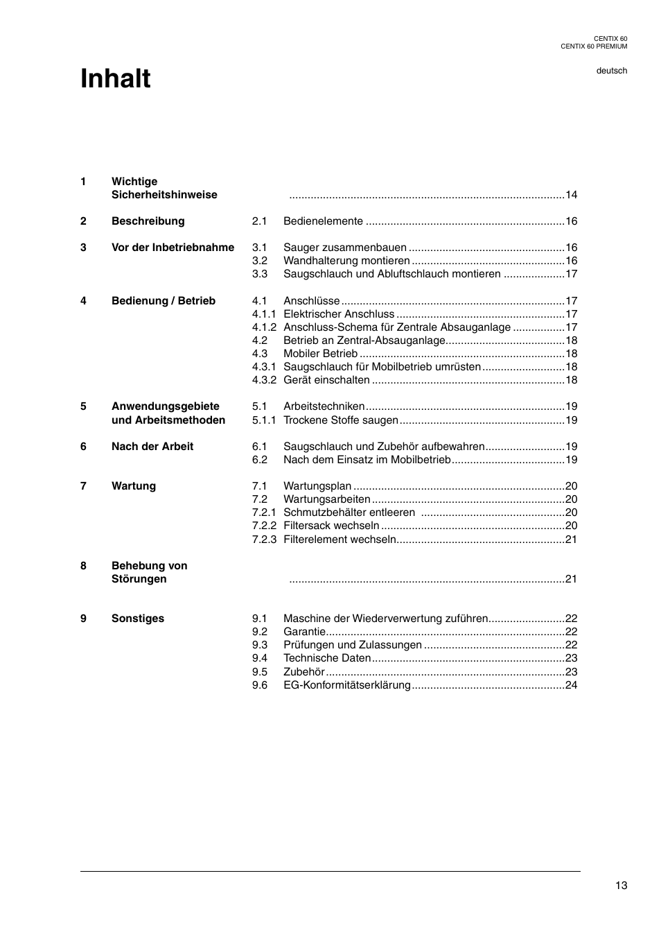 Inhalt | Nilfisk-ALTO Centix 40 User Manual | Page 31 / 107