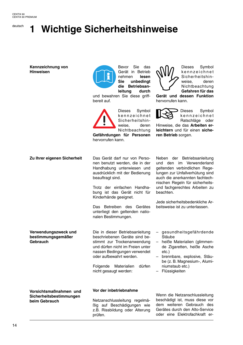 1 wichtige sicherheitshinweise | Nilfisk-ALTO Centix 40 User Manual | Page 32 / 107