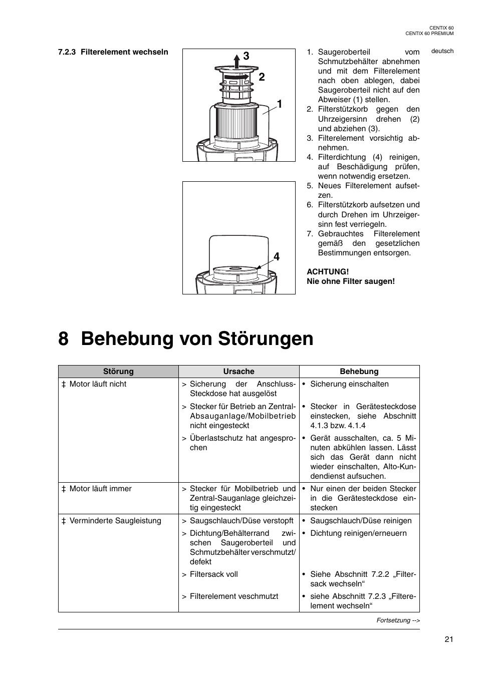 8 behebung von störungen | Nilfisk-ALTO Centix 40 User Manual | Page 39 / 107