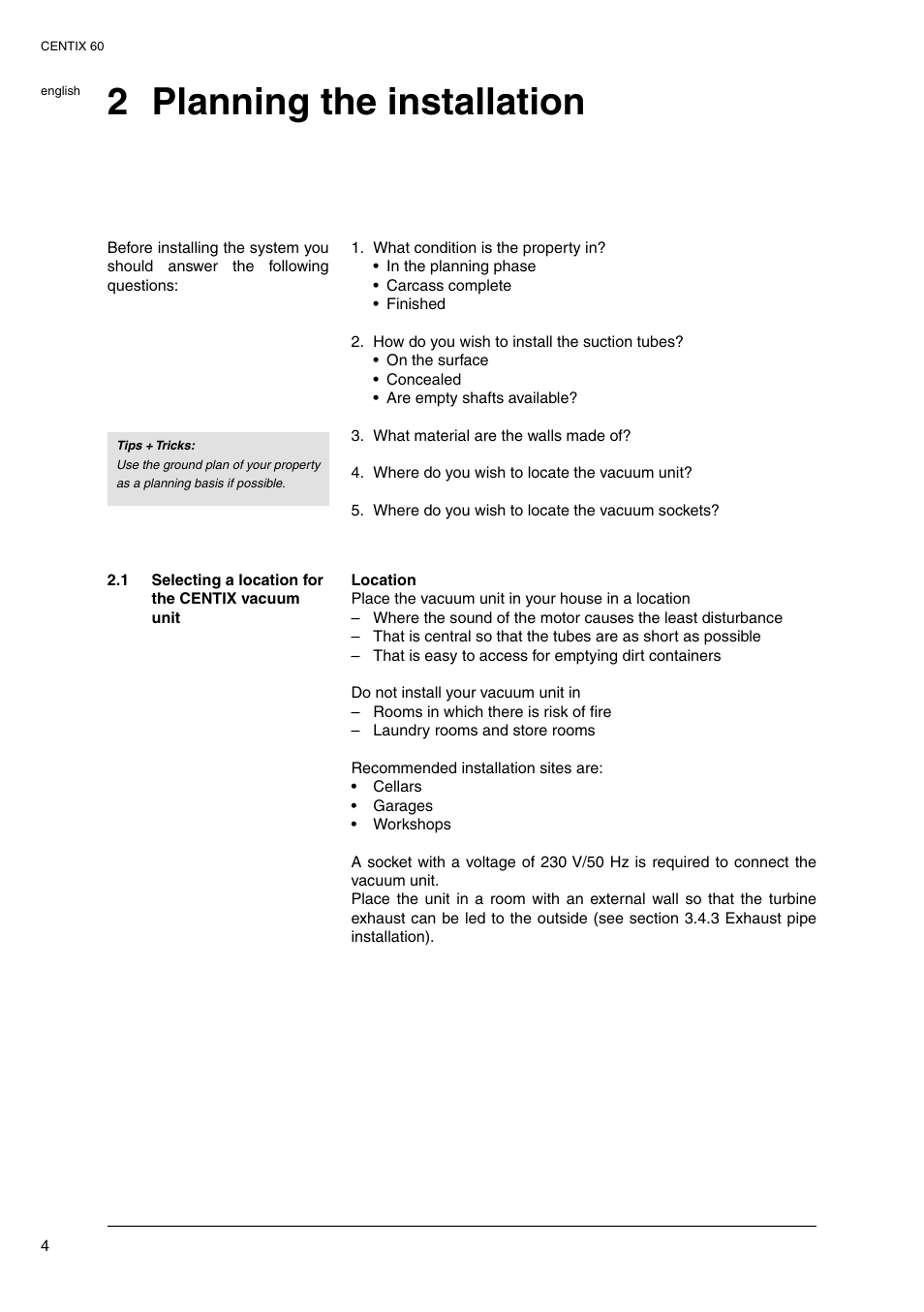 2 planning the installation | Nilfisk-ALTO Centix 40 User Manual | Page 59 / 107