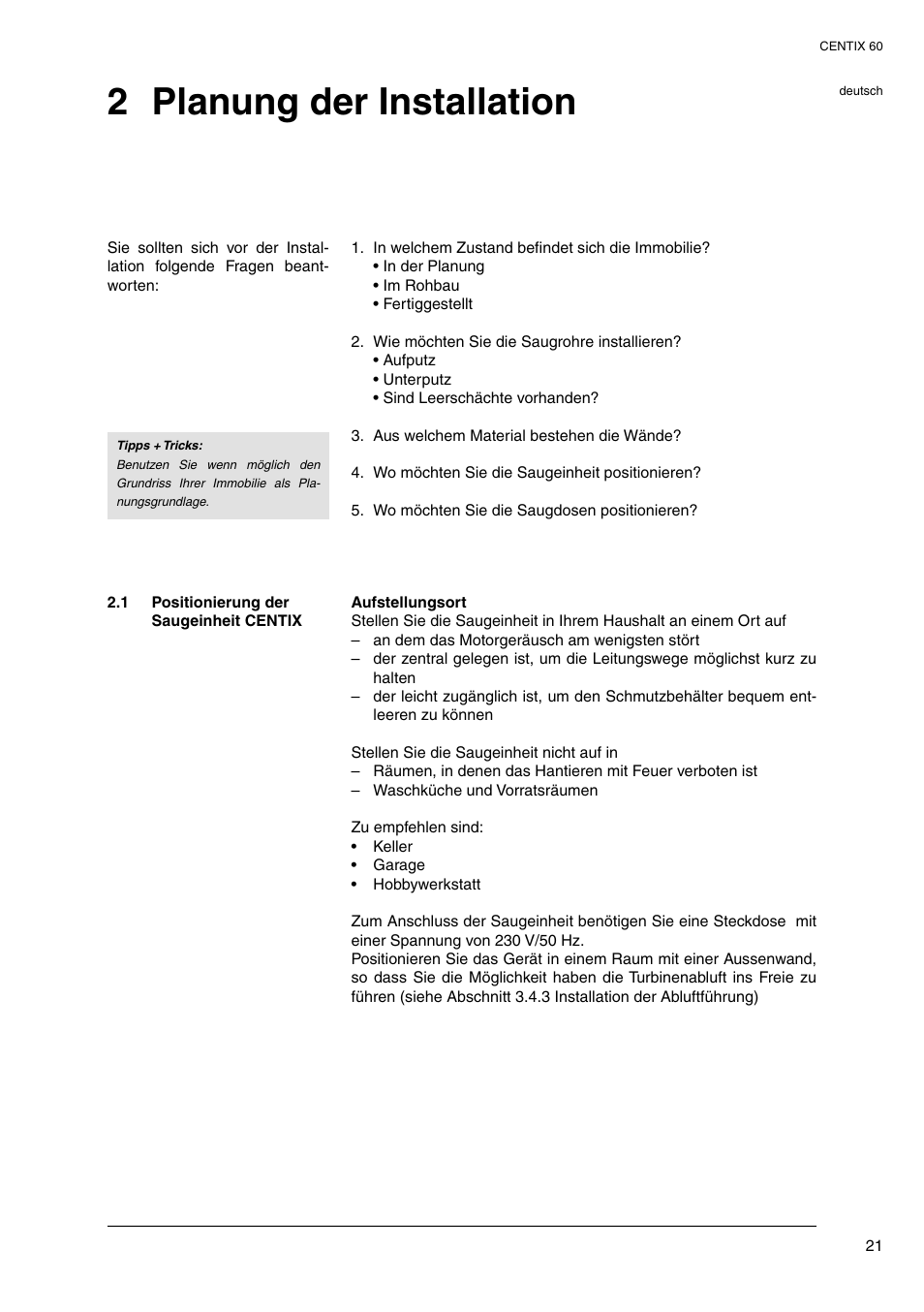 2 planung der installation | Nilfisk-ALTO Centix 40 User Manual | Page 76 / 107