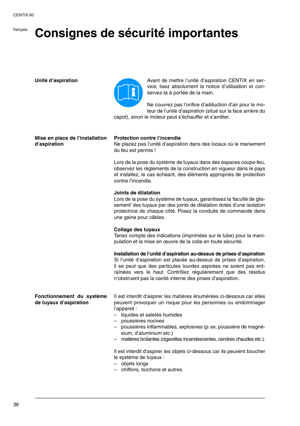 Consignes de sécurité importantes | Nilfisk-ALTO Centix 40 User Manual | Page 91 / 107