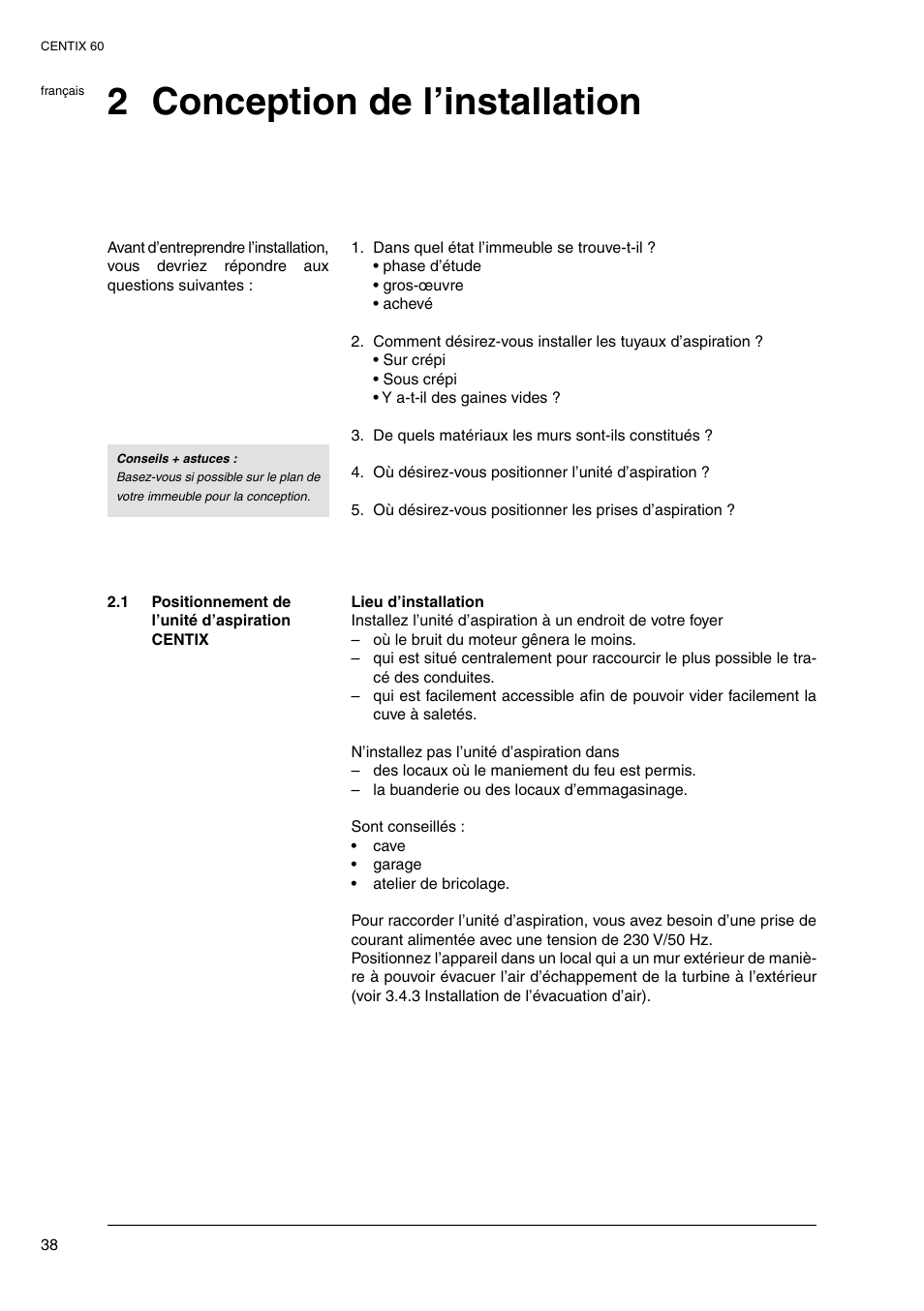 2 conception de l’installation | Nilfisk-ALTO Centix 40 User Manual | Page 93 / 107
