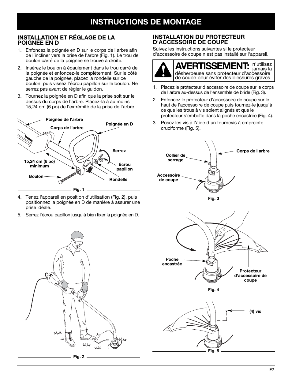 Avertissement, Instructions de montage | Nilfisk-ALTO TB50 User Manual | Page 21 / 48