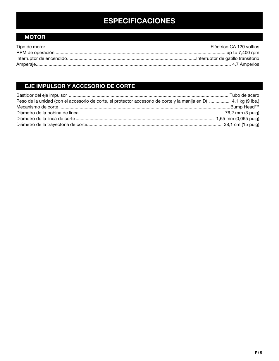 Especificaciones | Nilfisk-ALTO TB50 User Manual | Page 43 / 48