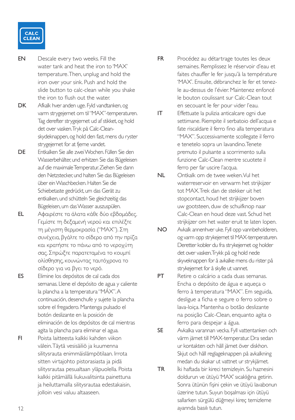 Philips ComfortCare Dampfbügeleisen User Manual | Page 12 / 20
