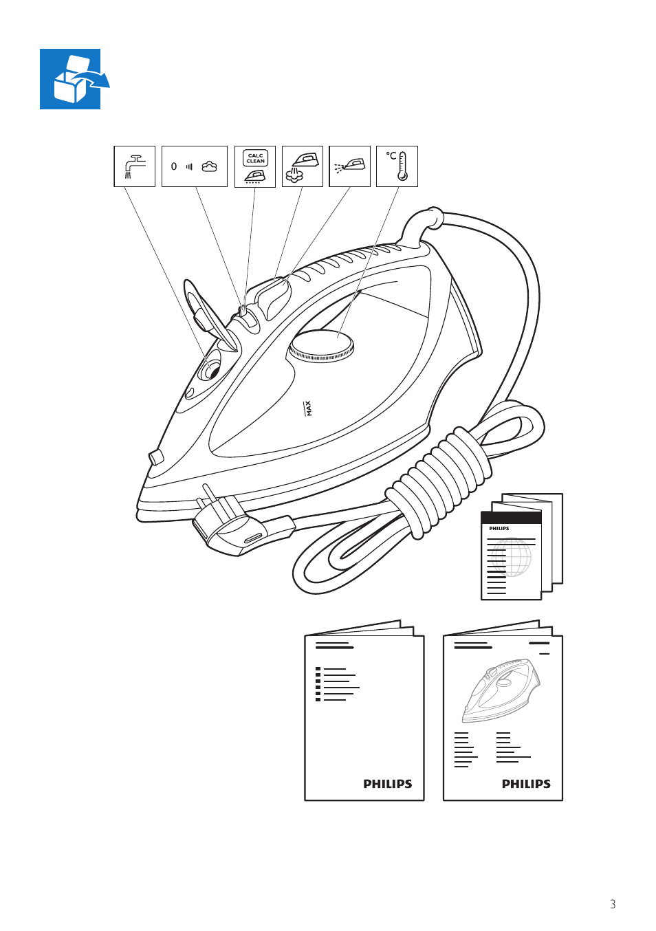 Philips ComfortCare Dampfbügeleisen User Manual | Page 3 / 20