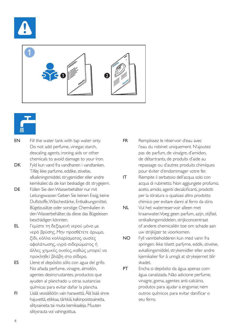 Philips ComfortCare Dampfbügeleisen User Manual | Page 4 / 20