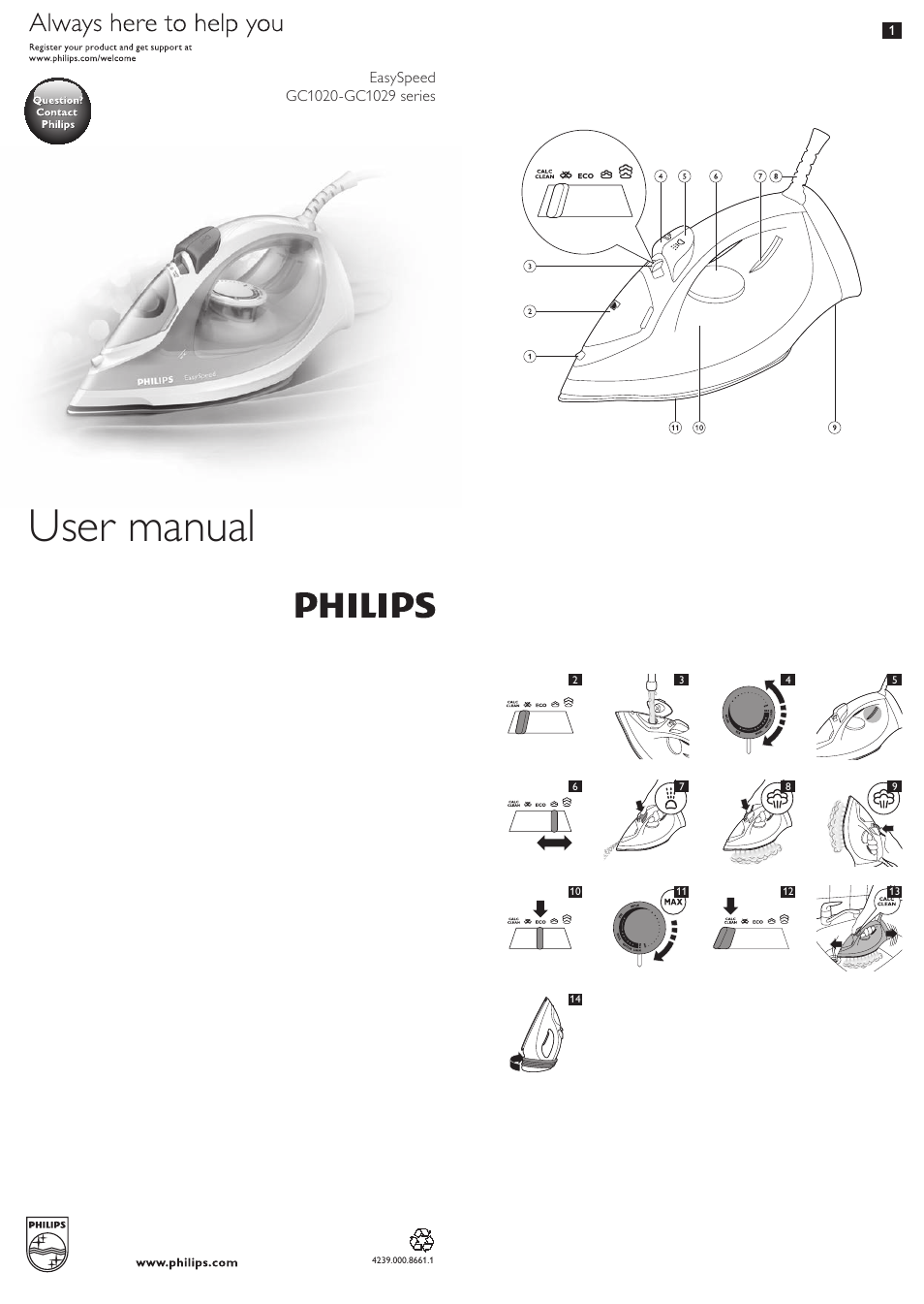 Philips EasySpeed Dampfbügeleisen User Manual | 10 pages