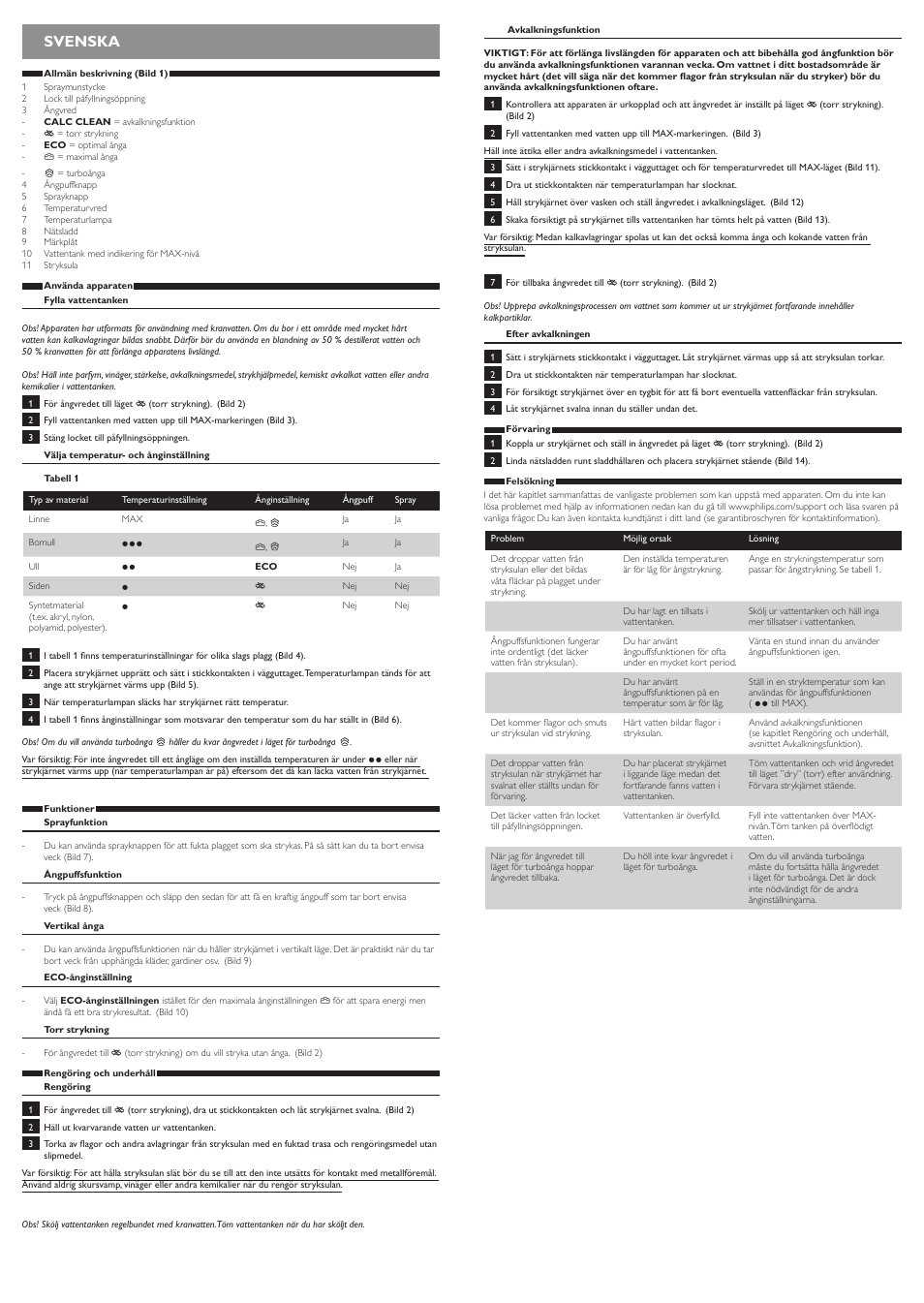 Svenska | Philips EasySpeed Dampfbügeleisen User Manual | Page 10 / 10