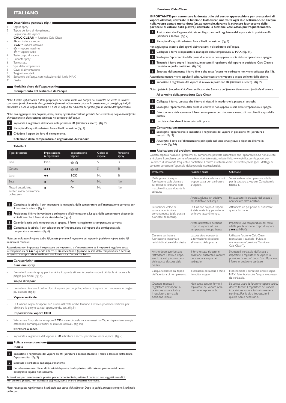 Italiano | Philips EasySpeed Dampfbügeleisen User Manual | Page 5 / 10