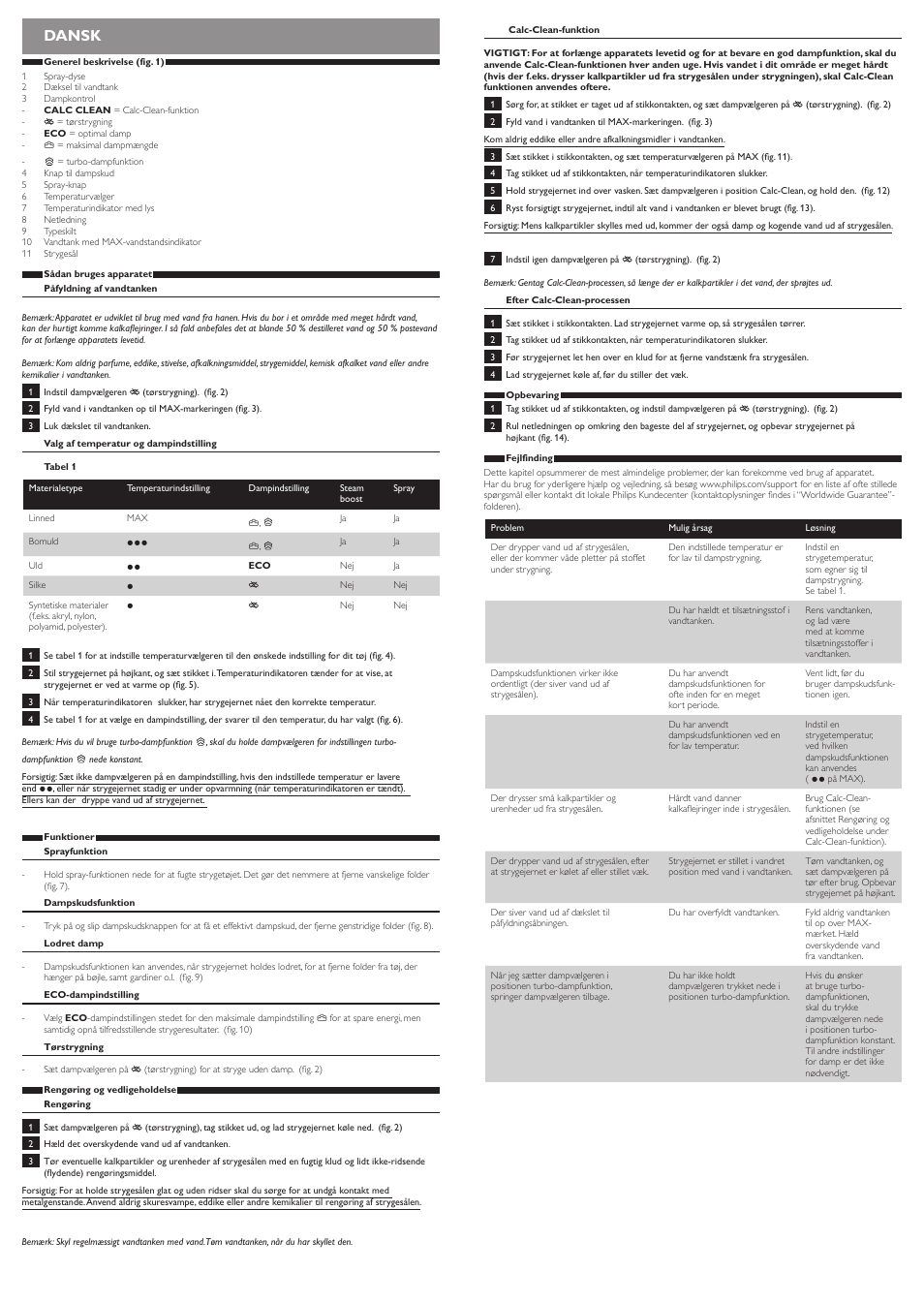 Dansk | Philips EasySpeed Dampfbügeleisen User Manual | Page 7 / 10