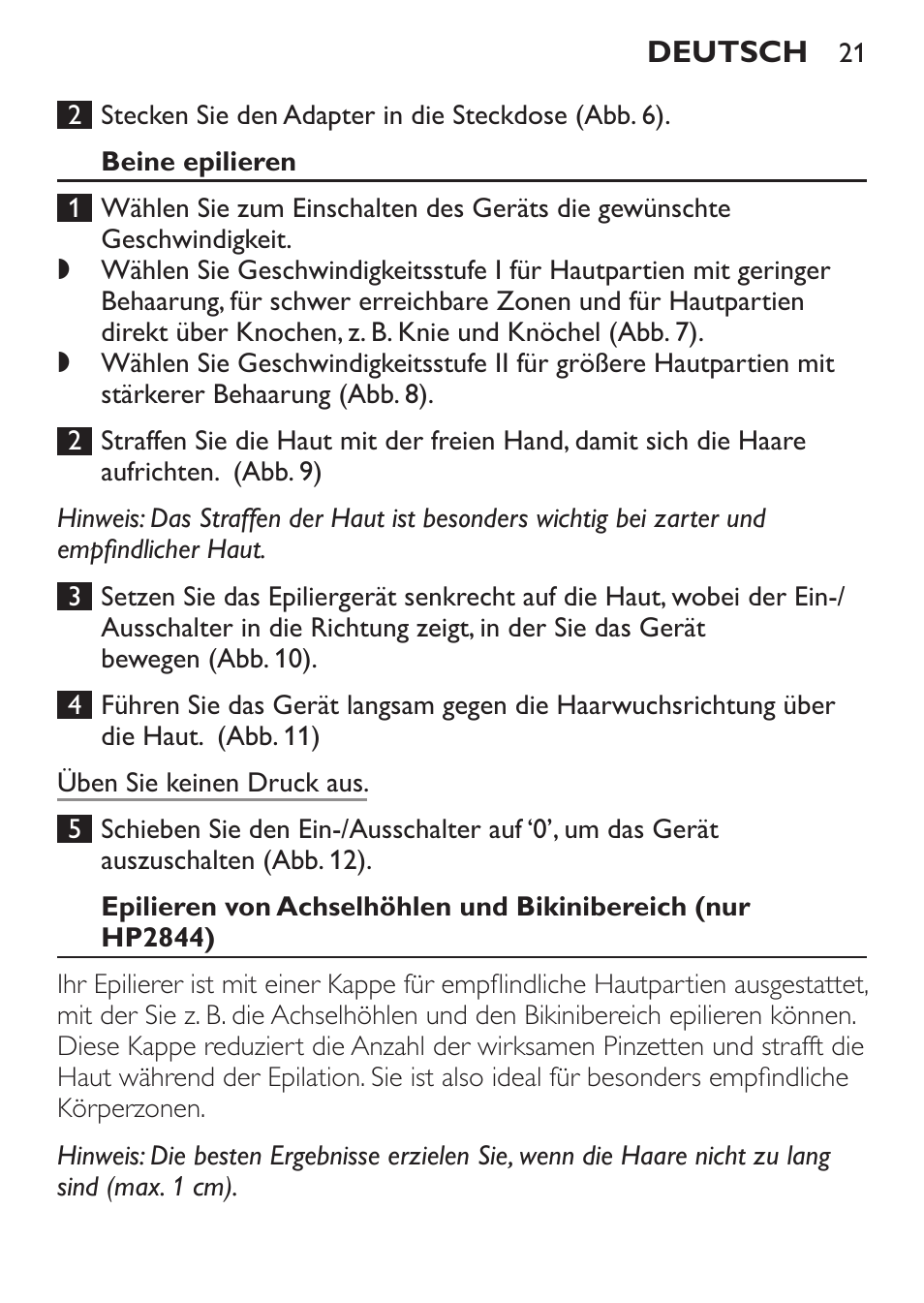 Beine epilieren | Philips Epilierer User Manual | Page 21 / 64